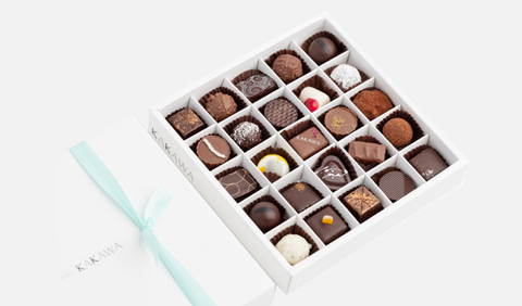 Luxuriously packaged chocolates gift box from Kakawa Chocolates, featuring corporate chocolate gifts.