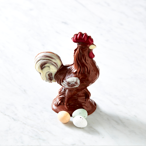 milk chocolate guard rooster with sugar coated egg
